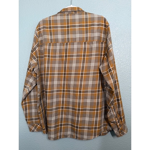 TOAD&CO Mens Flannel Plaid Button Up Shirt Cotton XL Brown Navy Western FLAW - Picture 5 of 14